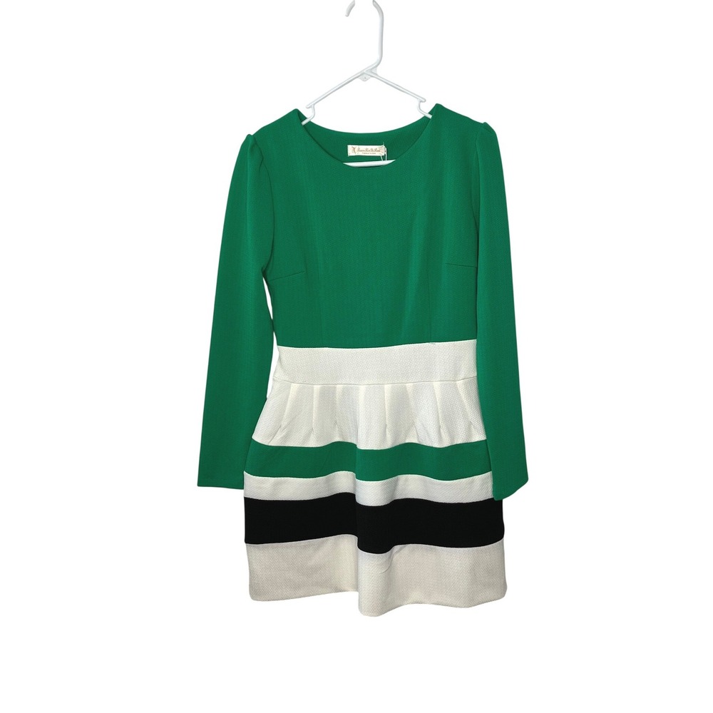 Xuan Xin Yi Ran Vintage Long Sleeve Mod Bell Dress‎ Green White Black Large NWT